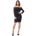 Kate Kasin Sexy Women&#39;s Off Shoulder Black Floral Lace Hips-Wrapped Bodycon Pencil Dress KK000497-1